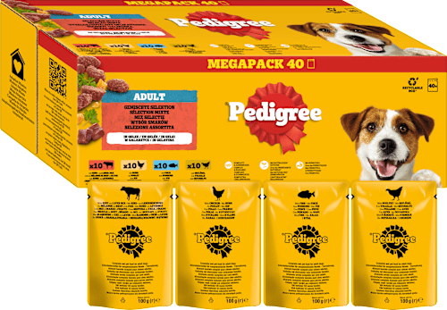 Nassfutter Hund gemischte Selektion in Gelee, Megapack (40x100 g) Pedigree