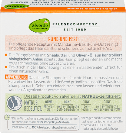 Tvrdi šampon za normalnu kosu Pro Climate – mandarina i bosiljak alverde NATURKOSMETIK