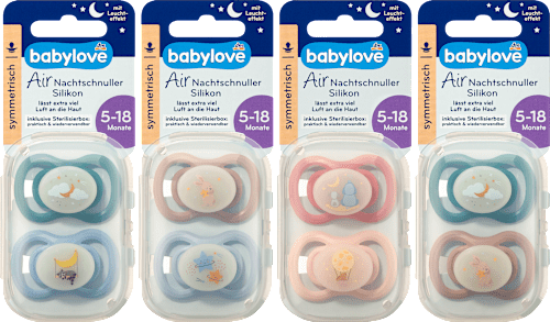 Éjszakai nyugtató cumi Air, szimmetrikus, 2-es méret 5-18 hónap, sterilizálódobozzal babylove