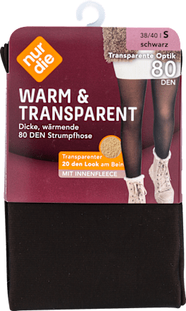 Strumpfhose warm & transparent schwarz Gr. S, 80 DEN nur die