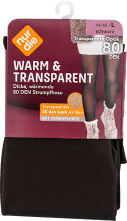 Strumpfhose warm & transparent schwarz 80 DEN, Gr. 44/48 nur die