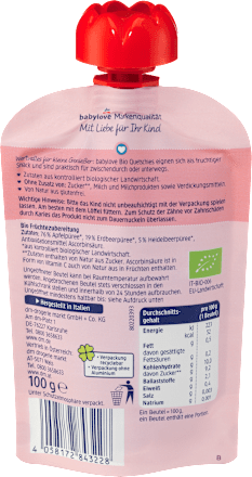 Quetschie Erdbeere & Heidelbeere in Apfel ab 1 Jahr babylove