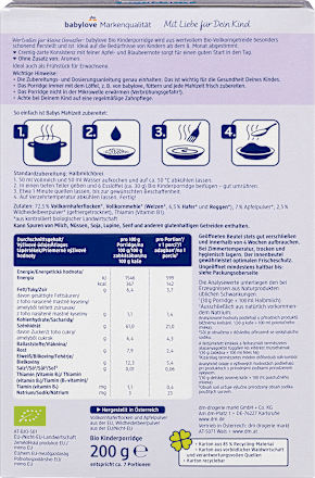 Porridge Apfel-Blaubeere, ab dem 8. Monat  babylove