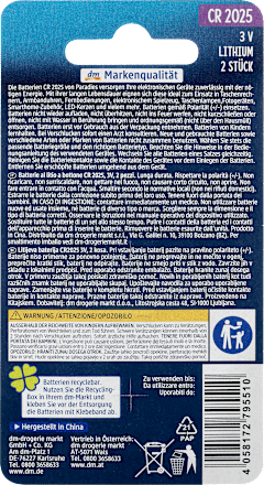 Batterie Knopfzelle CR 2025 Lithium Paradies