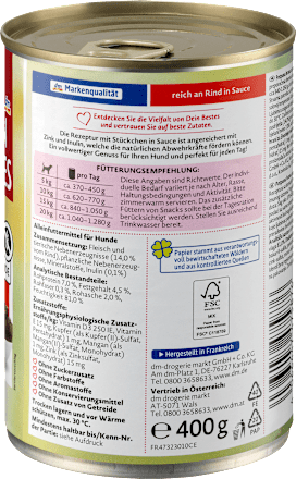 Hrană umedă pentru câini bogată în carne de vită în sos Dein Bestes