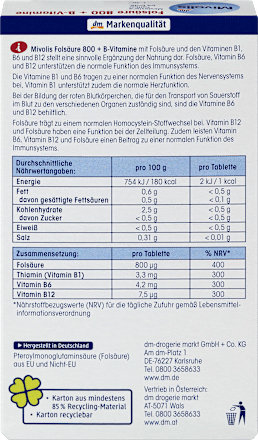 Folsäure 800 + B-Vitamine Tabletten Mivolis