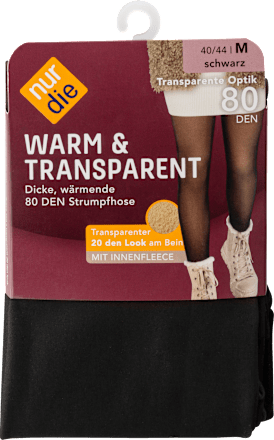 Strumpfhose warm & transparent schwarz Gr. M, 80 DEN nur die