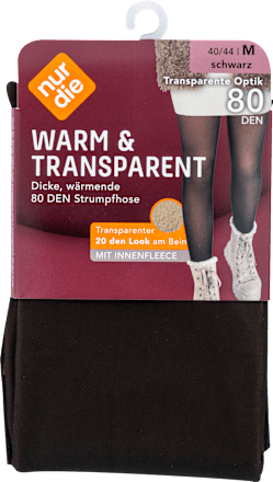 Strumpfhose warm & transparent schwarz Gr. M, 80 DEN nur die