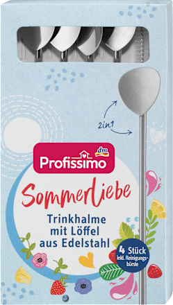Sommerliebe Trinkhalme mit Löffel aus Edelstahl Profissimo