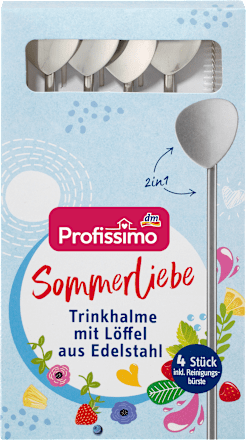 Sommerliebe Trinkhalme mit Löffel aus Edelstahl Profissimo