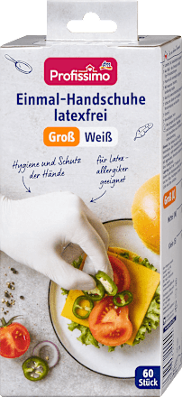 Egyszerhasználatos latexmentes kesztyű, fehér, nagyméretű Profissimo