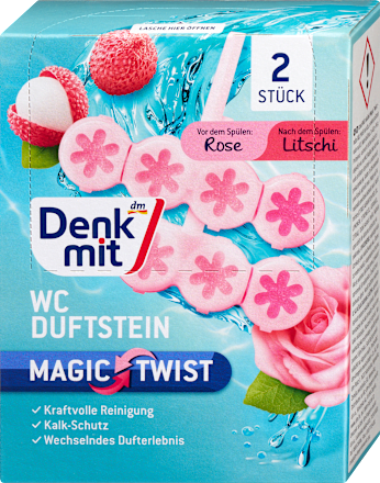 Magic Twist kamen za WC šolju - ruža i liči, 2x48g Denkmit