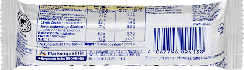 Fehérjeszelet 33%, földimogyoró-karamell ízű, fehér maltit-csokoládé-bevonattal, édesítőszerekkel Sportness
