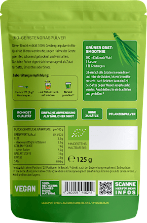 Superfood Pulver Bio Pflanzenpulver Gerstengras Lebepur