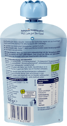 Quetschie Banane & Ananas in Apfel mit Kokosmilch ab 1 Jahr babylove