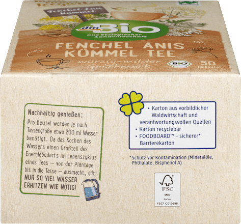 Tisana al finocchio Bio, anice Bio e cumino Bio dmBio