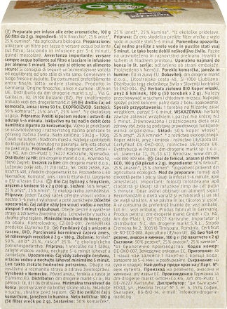 Tisana al finocchio Bio, anice Bio e cumino Bio dmBio