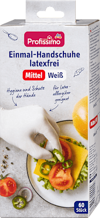 Egyszerhasználatos latexmentes kesztyű, fehér, közepes méretű Profissimo