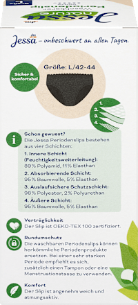 Periodenunterwäsche Slip Spitze nature schwarz, Gr. L Jessa