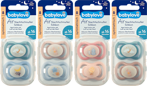 Éjszakai nyugtató cumi Air, szimmetrikus, 3-as méret 16 hónaptól, sterilizálódobozzal babylove