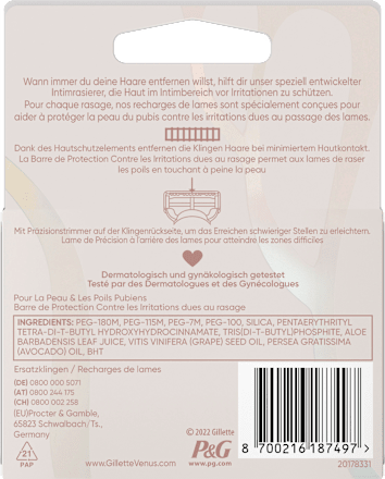 Rasierklingen für den Intimbereich Aloe Vera Gillette Venus