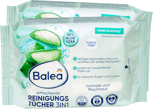 Frissítő 3in1 arctisztító kendő normál és vegyes bőrre, dupla pack Balea