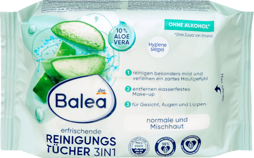 Frissítő 3in1 arctisztító kendő normál és vegyes bőrre, dupla pack Balea