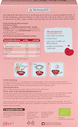 Kindermüsli Bircher mit Kirschen, ab 3 Jahren  dmBio