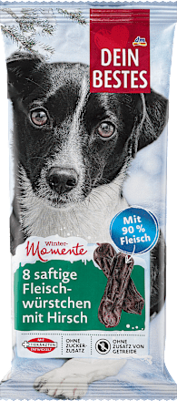 Snack für Hunde, saftige Würstchen mit Hirsch, Wintermomente (8 Stück) Dein Bestes