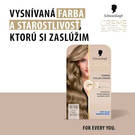 Farba na vlasy - 8-16 chladná svetlá popolavá blond Schwarzkopf CREME SUPREME