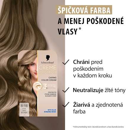 Farba na vlasy - 8-16 chladná svetlá popolavá blond Schwarzkopf CREME SUPREME