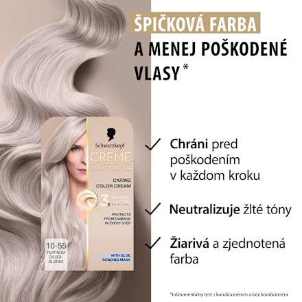 Farba na vlasy - 10-55 chladná strieborná blond Schwarzkopf CREME SUPREME