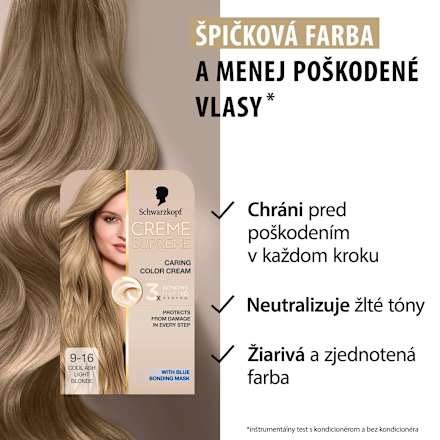 Farba na vlasy - 9-16 chladná popolavá veľmi svetlá blond Schwarzkopf CREME SUPREME
