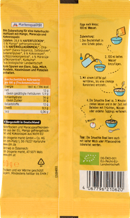 Smoothie bowl mango, cocco e maracuja dmBio