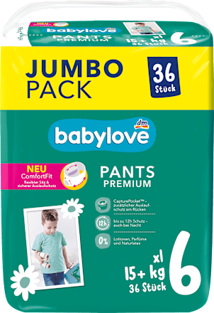 Pannolini premium a mutandina 6 XL (15+ kg), confezione jumbo babylove