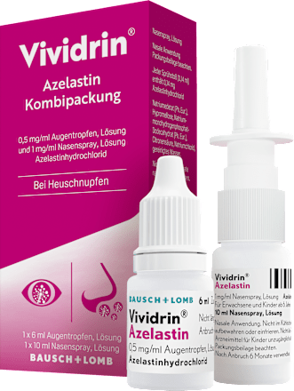 Vividrin Azelastin Kombipackung 1 x á 0,5 mg/ml Augentropfen und 1x á 1 mg/ml Nasenspray, Lösung Azelastinhydrochlorid Vividrin
