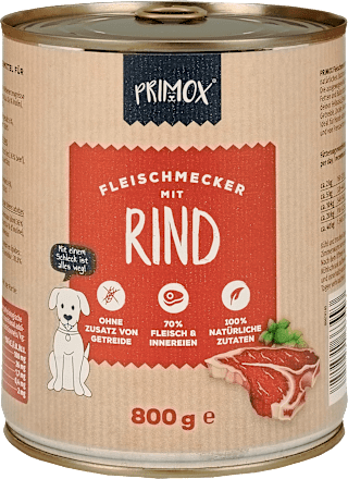 Nassfutter Hund mit Rind, Multipack (6x800 g) Primox
