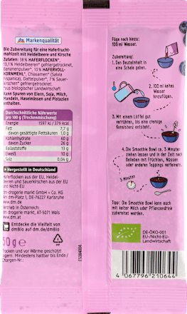 Smoothie Bowl, Heidelbeere-Kirsche dmBio