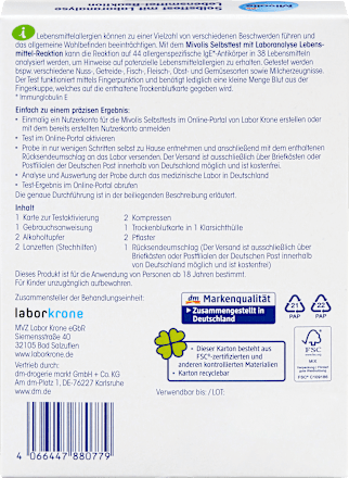 Selbsttest mit Laboranalyse Lebensmittel-Reaktion, 1 Anwendung Mivolis