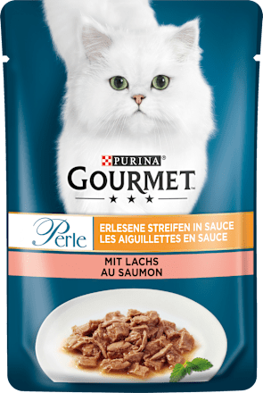Nassfutter Katze mit Lachs, Perle - erlesene Streifen in Sauce Purina Gourmet
