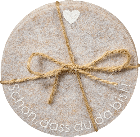 Untersetzer "Schön, dass du da bist!" aus Filz, rund, beige Dekorieren & Einrichten