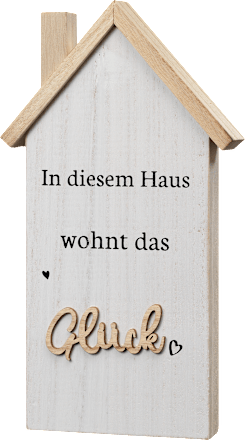 Holzaufsteller Haus mit Spruch "In diesem Haus wohnt das Glück", weiß-natur  BOLTZE