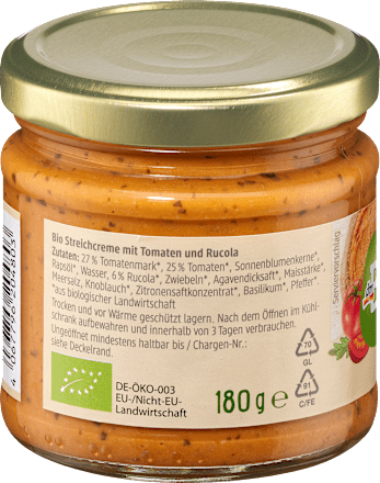 Brotaufstrich, Streichcreme Tomate-Rucola  dmBio