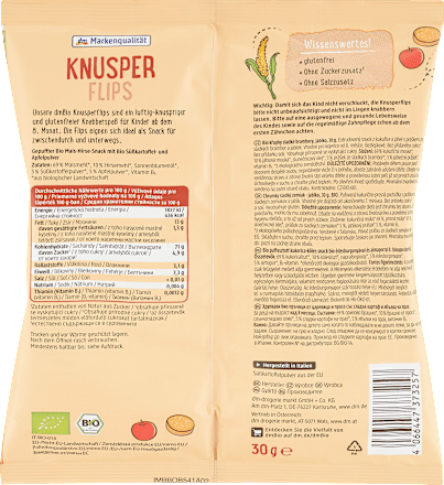 Babysnack Knusper-Flips Süßkartoffel-Apfel, ab dem 8. Monat dmBio