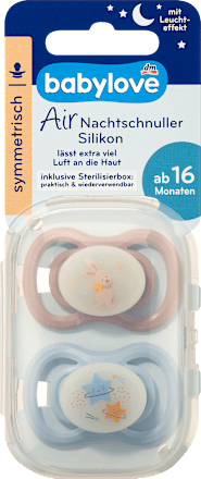 Schnuller Air Nacht Silikon symmetrisch, rosa/blau, ab 16 Monaten babylove