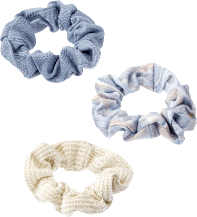 Scrunchies aus recyceltem Polyester beige, blau ebelin