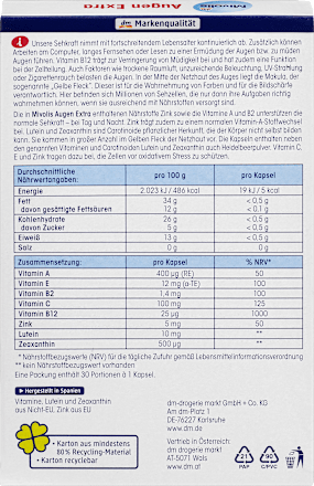 Augen Extra Sehkraft + Schutz, Tag + Nacht, Kapseln, 30 St. Mivolis