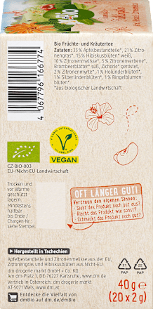 Früchtetee "Traumhafter Frühlingstee" mit Apfel, Hibiskus & Zitronenmelisse (20 Beutel) dmBio