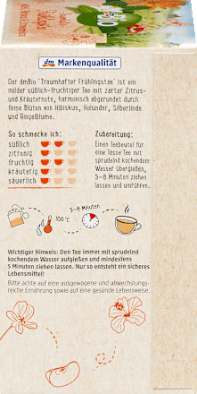 Früchtetee "Traumhafter Frühlingstee" mit Apfel, Hibiskus & Zitronenmelisse (20 Beutel) dmBio