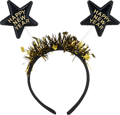 Haarreif "HAPPY NEW YEAR" mit schwarzen Sternen Dekorieren & Einrichten